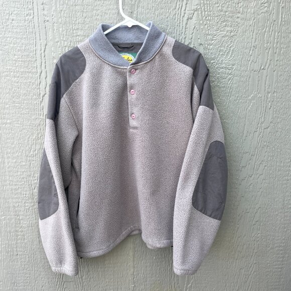 Vtg Cabelas Fleece Sweater Men's Large Commando 1/4 Button Up Side Pockets Brown - Picture 1 of 7